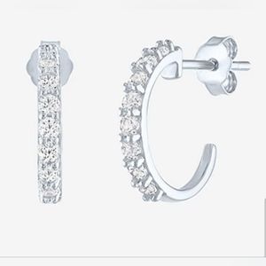 White Sapphire Hoop Earrings in Sterling Silver